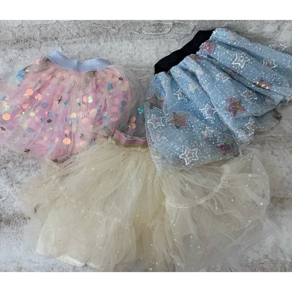 Lot of 3 Lola + The Boys Paillette Star Tulle Tutu Skirts Kids Girls Sz 2, 4, 6